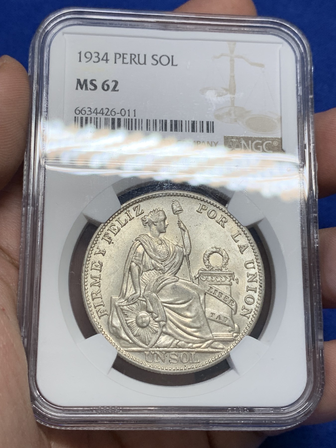 《竞宝斋》第201场-周日，周一 2场 (全场包邮) NGC  MS62   1934 秘鲁1比索银币 南美洲主币 个人感觉低评了