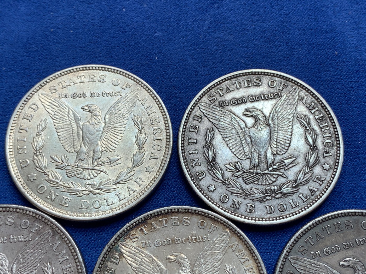 《竞宝斋》第201场-周日，周一 2场 (全场包邮) 5枚一组 美国 摩根银元 1880+1881+1882+1921两枚