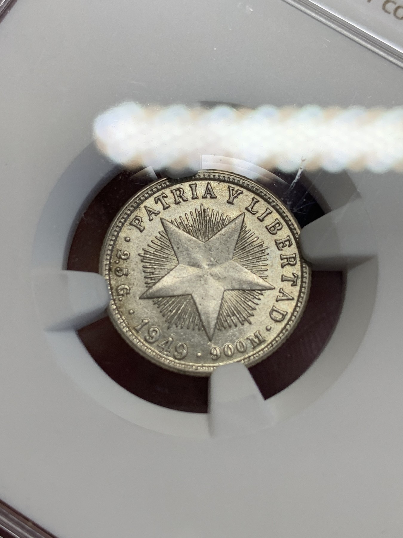 《竞宝斋》第201场-周日，周一 2场 (全场包邮) NGC MS63 古巴 1949年 五星 10分银币 状态好