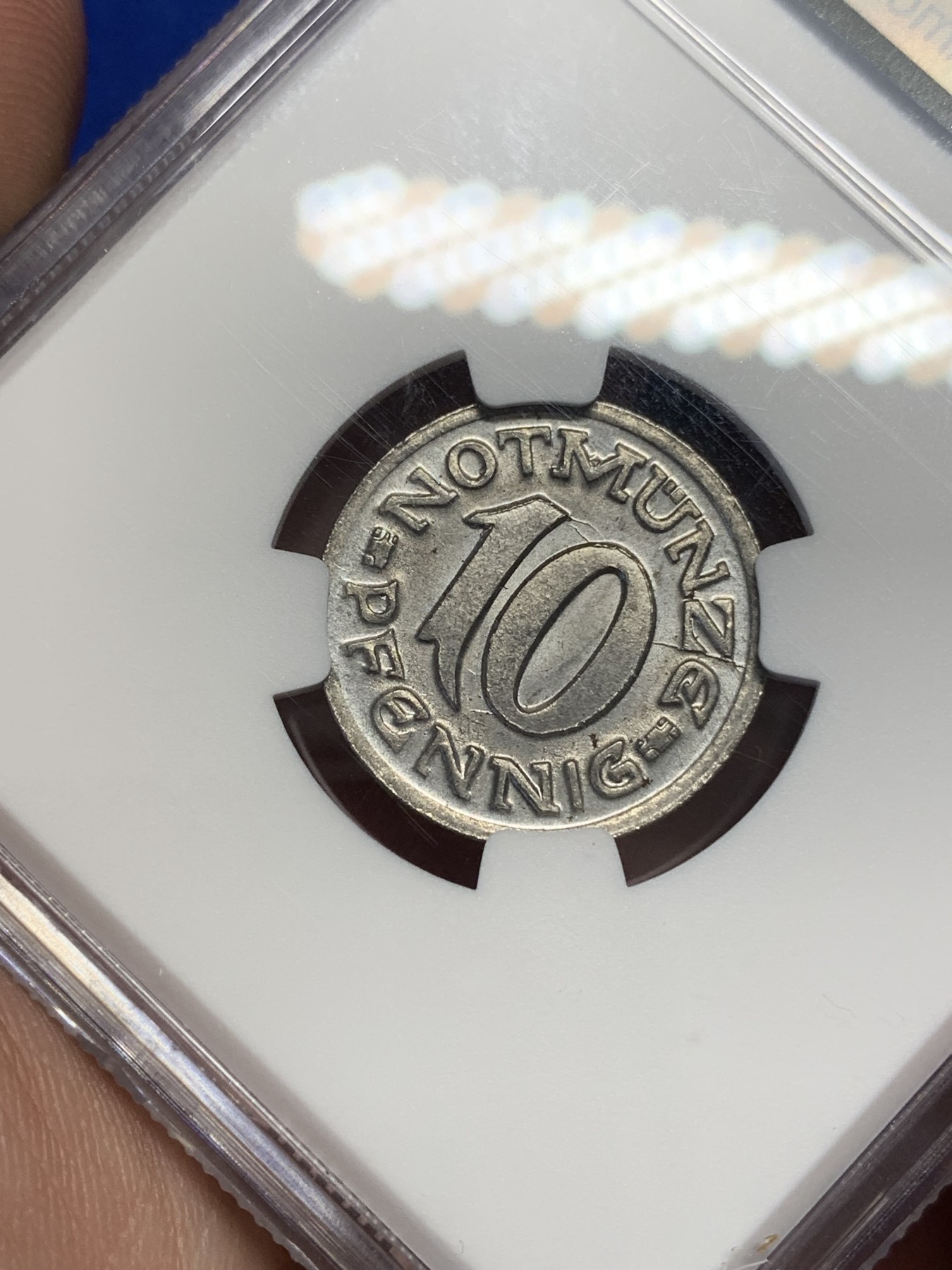 《竞宝斋》第201场-周日，周一 2场 (全场包邮) NGC MS65  1920年德国德紧亚琛无心狼10芬尼铁币 顶级品相状态 冠军分！