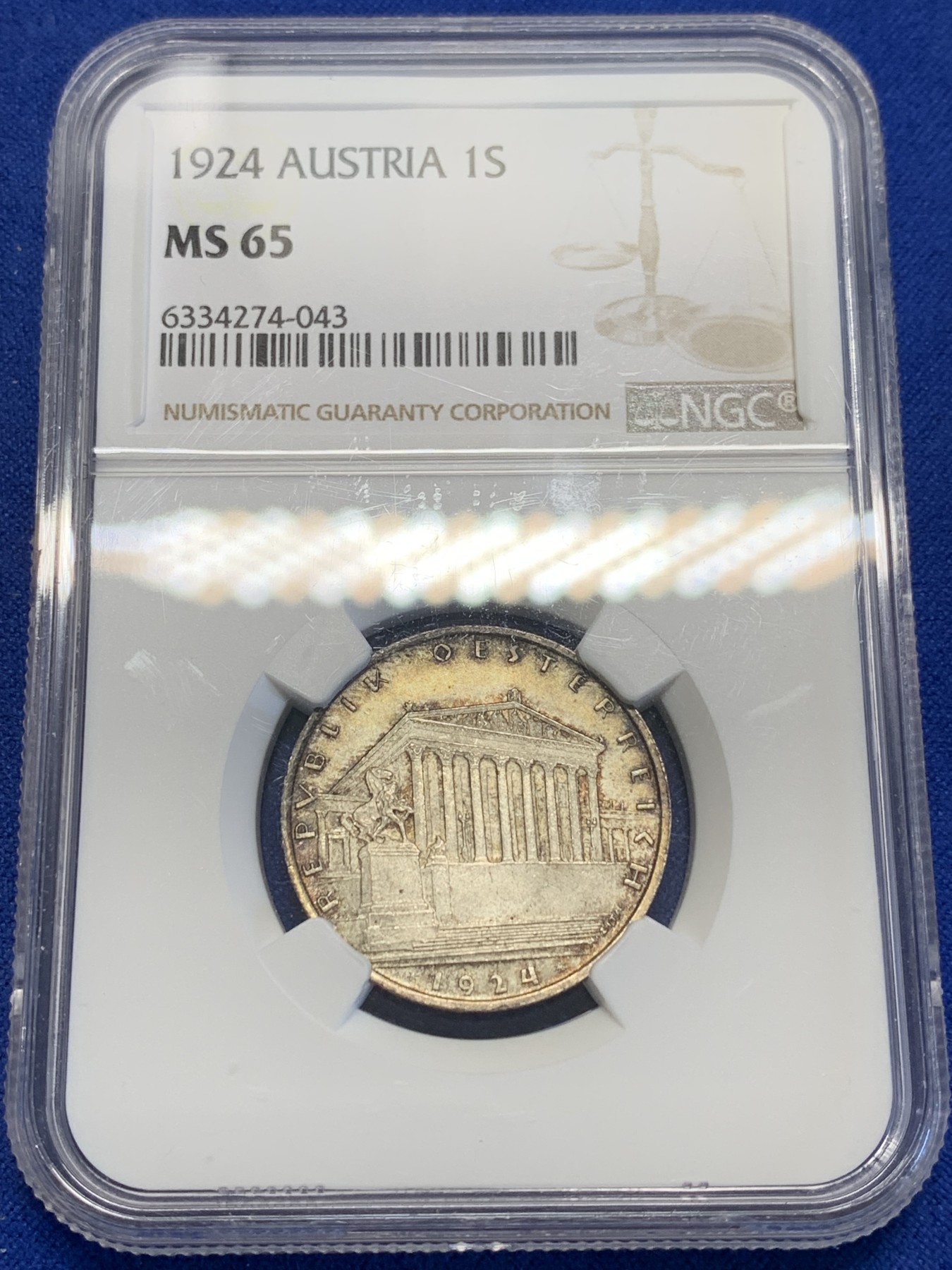 《竞宝斋》第201场-周日，周一 2场 (全场包邮) NGC  MS65   1924年奥地利1先令银币 冠军分