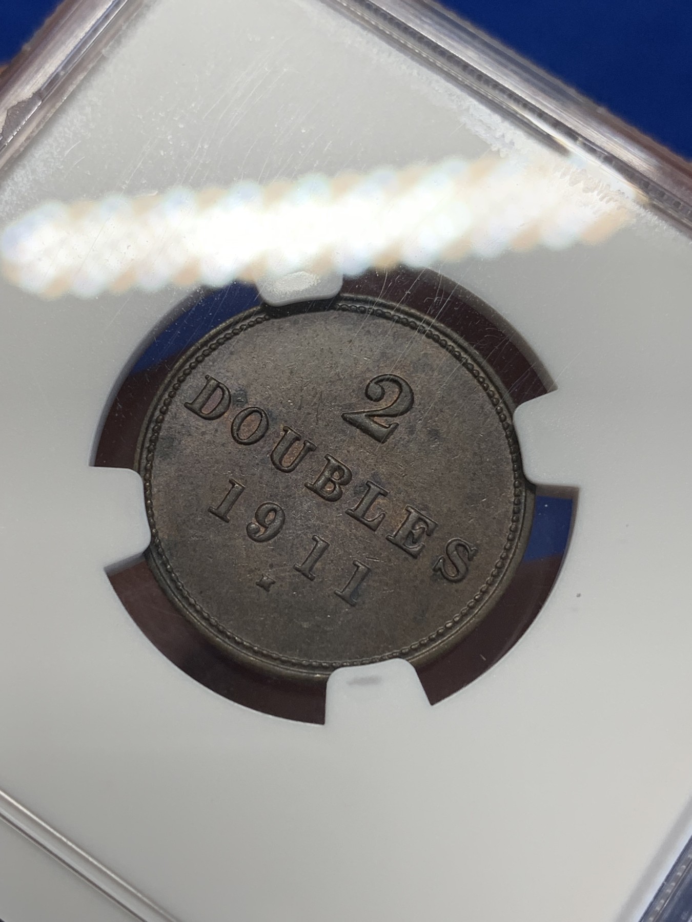 《竞宝斋》第201场-周日，周一 2场 (全场包邮) NGC-62BN 1911年根西乔治五世2D铜币，品相精美