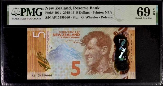 【Blue Auction】✨世界纸币精拍第375期【精】 【666豹子号 获奖钞】新西兰 2015-16年 PMG69EPQ近满分 