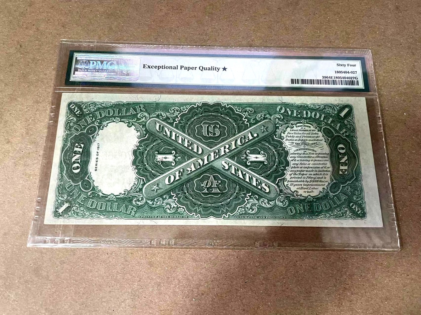 【Blue Auction】✨世界纸币精拍第375期【精】 【带星少见】美国 1917年1美金 PMG64EPQ星星 经典绿钞 雕刻精美 华盛顿头像 