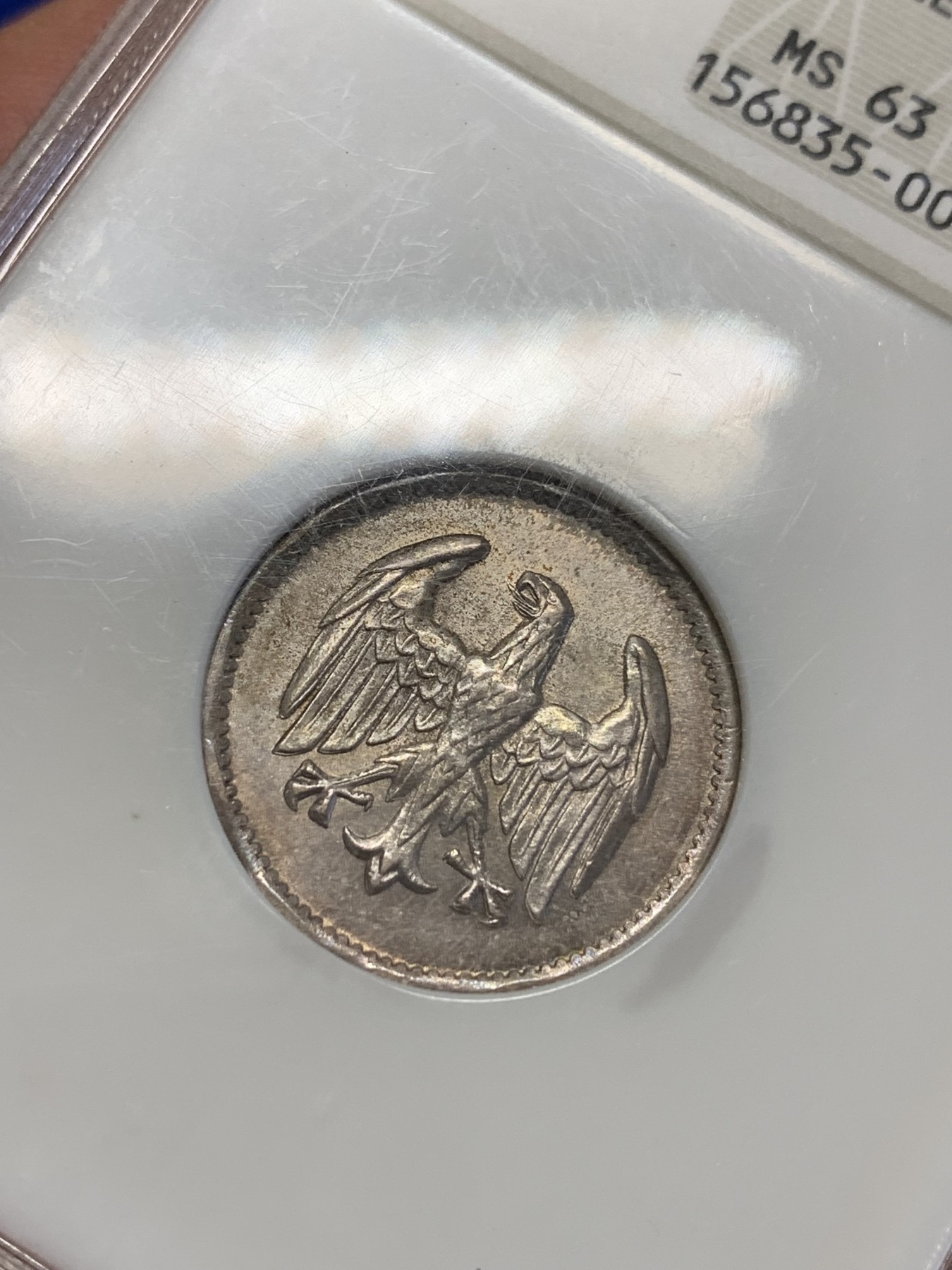 《竞宝斋》第201场-周日，周一 2场 (全场包邮) NGC-MS63 魏玛德国1924年流通银马克，早期小白盒。魏玛银马克，流通充分，高分所见不多，数年后便因恶性通货膨胀而停发。