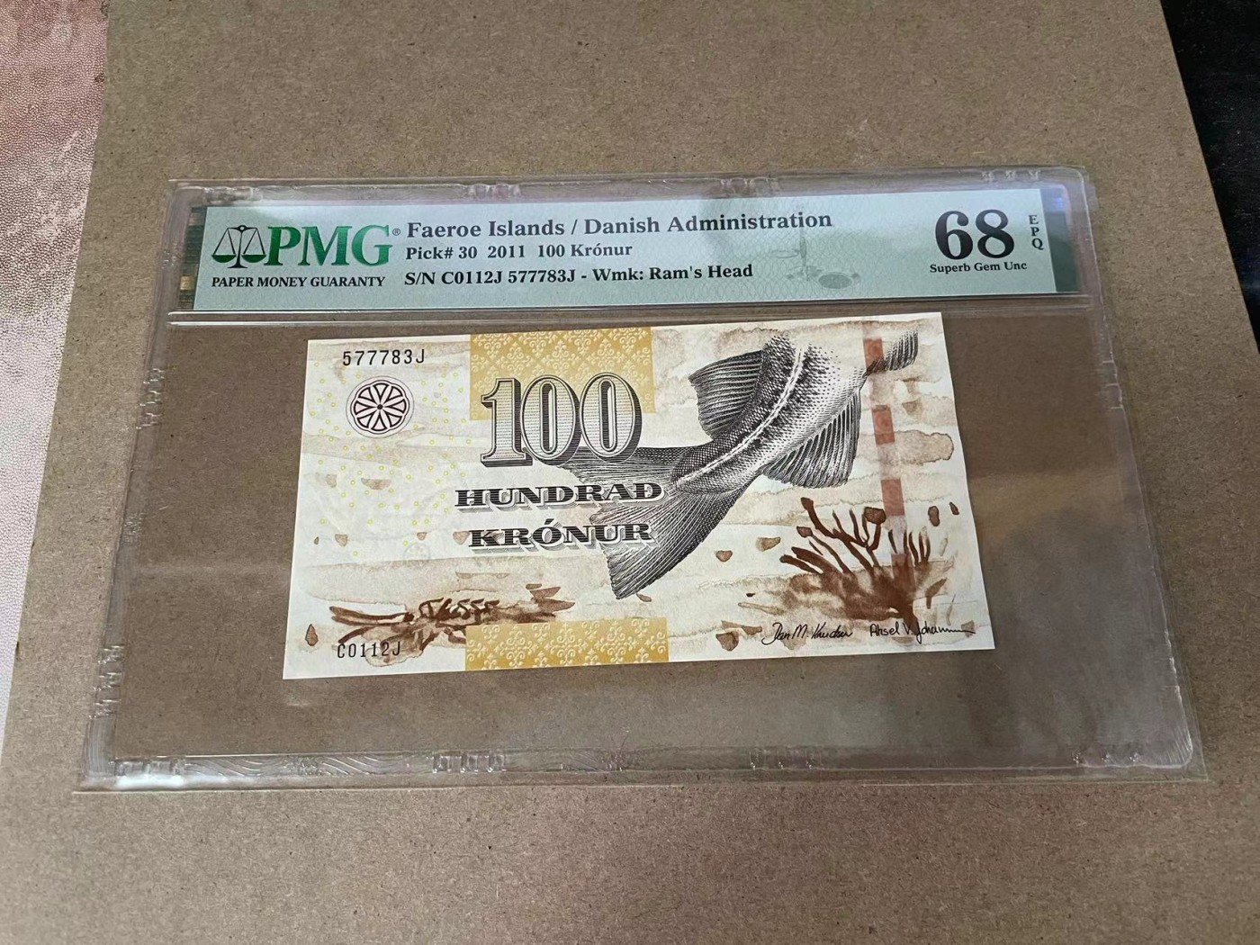 【Blue Auction】✨世界纸币精拍第375期【精】 	法罗群岛2011年100克朗 PMG68EPQ 高分