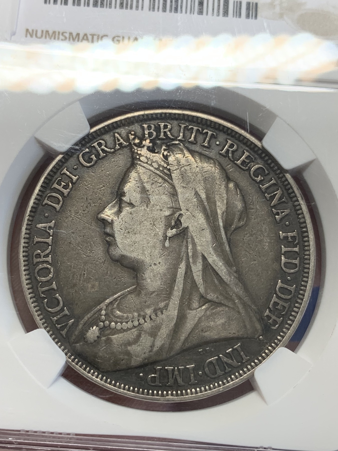 《竞宝斋》第201场-周日，周一 2场 (全场包邮) NGC- VF20 英国1896年披纱马剑银币 低评，传世包浆 ，品相好于一般通货。