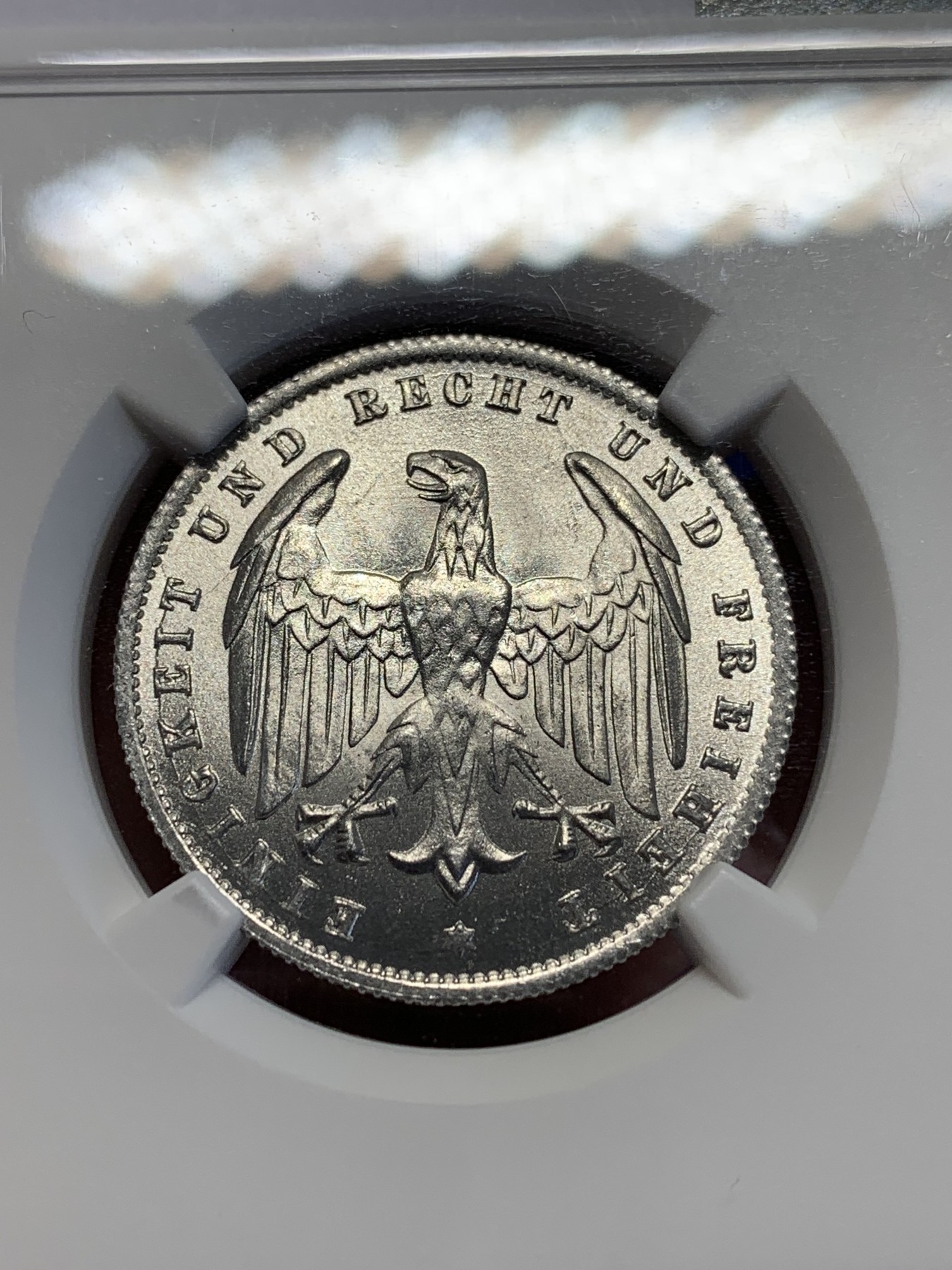 《竞宝斋》第201场-周日，周一 2场 (全场包邮) NGC-MS66 德国魏玛共和国 1923年A厂 500马克 铝币 高分好品