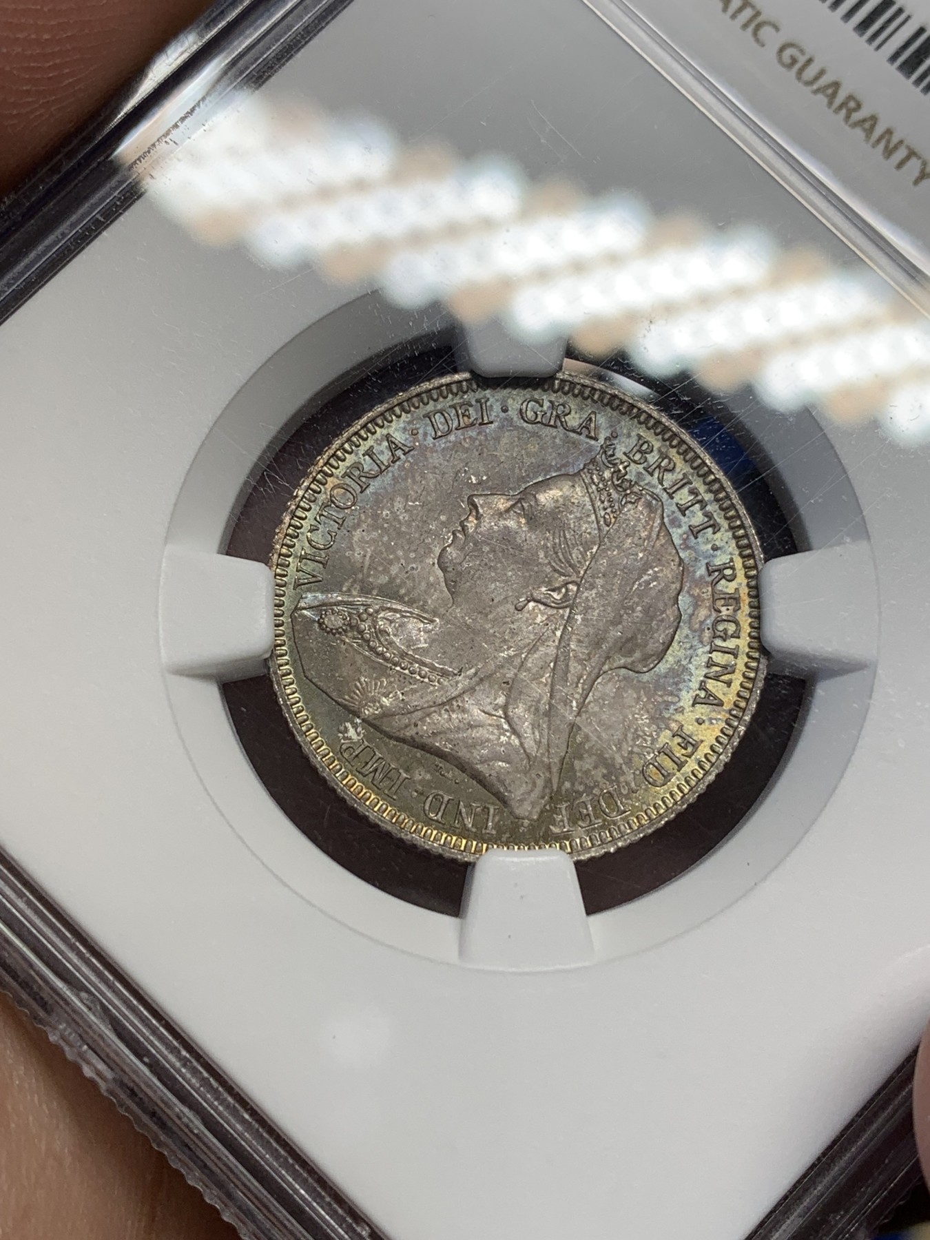 《竞宝斋》第201场-周日，周一 2场 (全场包邮) NGC MS64 英国1893年 维多利亚 披纱版1先令 欧洲包浆 细节到位