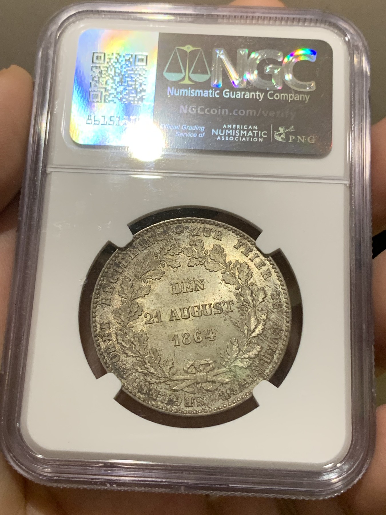 《竞宝斋》第201场-周日，周一 2场 (全场包邮) NGC MS65 德国 拿骚 1864年1泰勒 极其富有特色且少见品种 MS65高分状态太难得