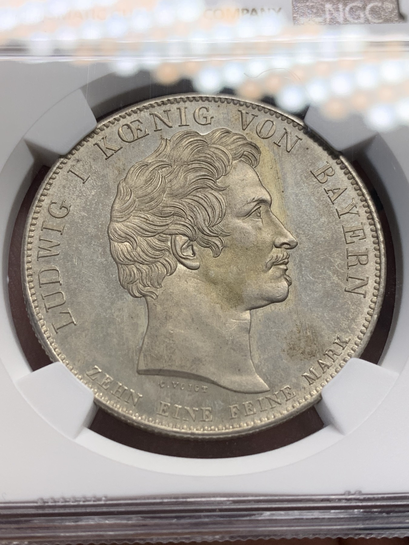 《竞宝斋》第201场-周日，周一 2场 (全场包邮) NGC MS62 德国 巴伐利亚 1832 路德维希一世 希腊国王 加冕纪念 协议泰勒大银币 非常少见的品种