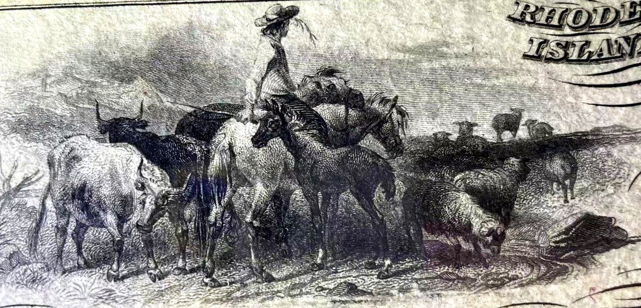 【Blue Auction】✨世界纸币精拍第375期【精】 【少见品种 田园风精美 带签名】美国 罗德岛 1858年10美金 设计非常耐看唯美 PMG64 全新品相 