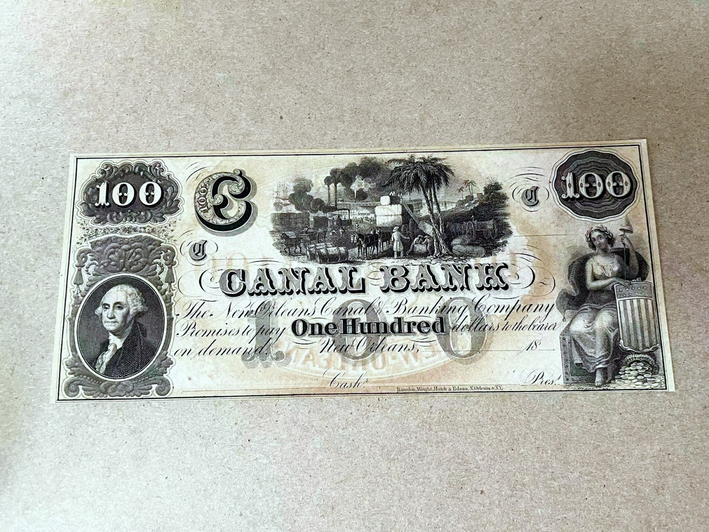 【Blue Auction】✨世界纸币精拍第375期【精】 美国 新奥尔良 18XX年代100美金 最高值 双面设计大票幅 华盛顿头像 大场景 女神 UNC-（极小针孔、小角折）
