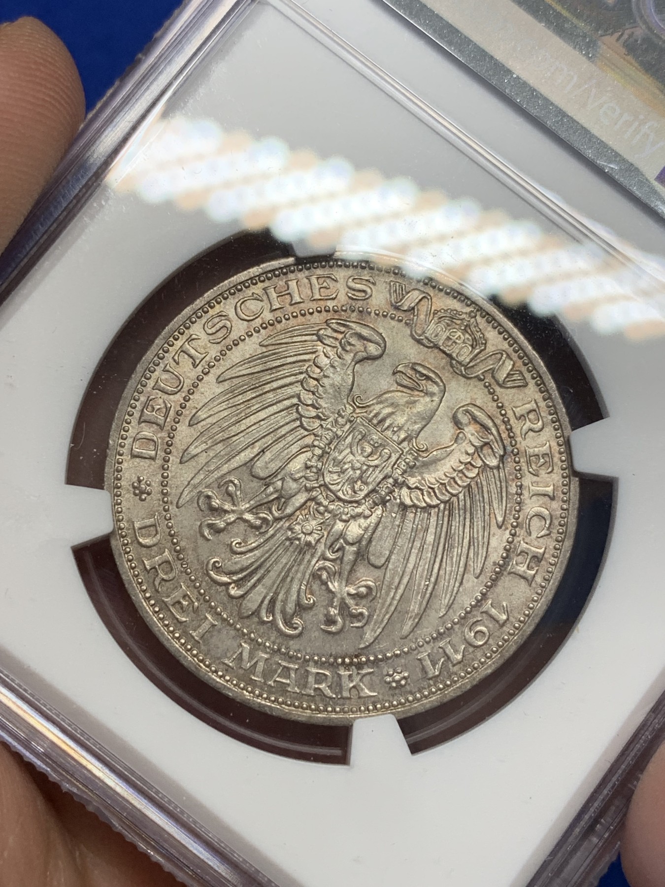 《竞宝斋》第201场-周日，周一 2场 (全场包邮) NGC-MS64 德国普鲁士 1911年 布雷斯劳大学 3马克银币 BU品质