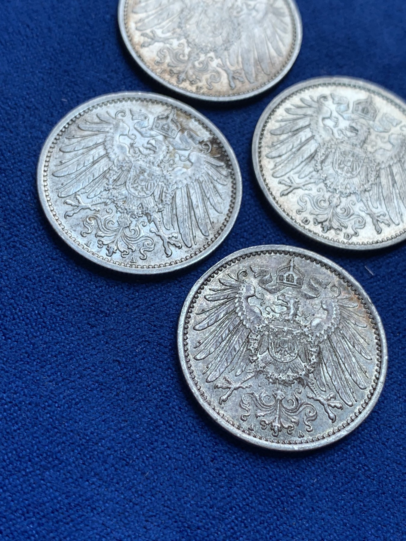《竞宝斋》第201场-周日，周一 2场 (全场包邮) 德意志第二帝国长翅1马克银币四枚 原光好品相
