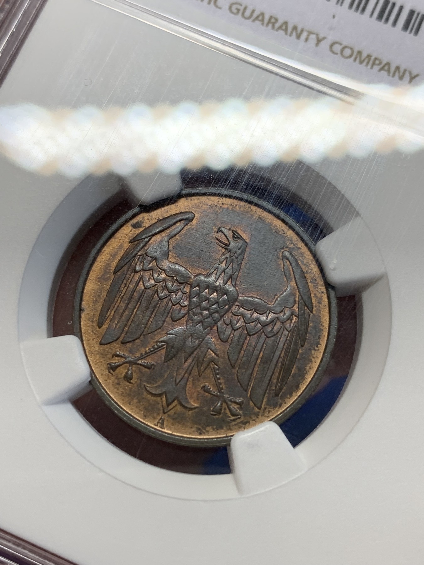 《竞宝斋》第201场-周日，周一 2场 (全场包邮) NGC-MS62BN 德国魏玛共和国 1932年A厂 4芬尼 铜币 略低评