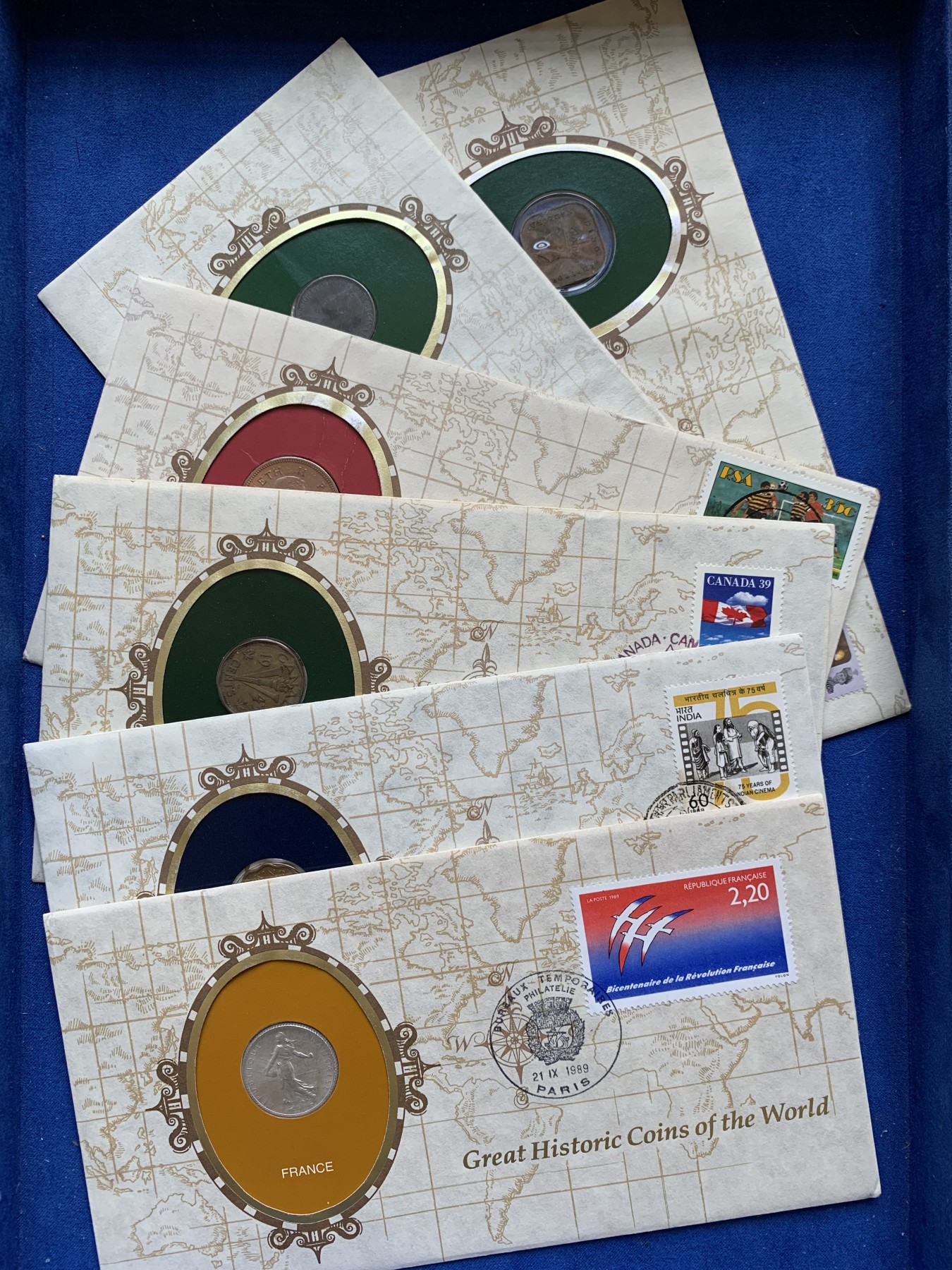 《竞宝斋》第201场-周日，周一 2场 (全场包邮) 6枚一组 富兰克林伟大历史钱币系列邮币封 英联邦6套铜币 英国，加拿大，马来西亚，印度，南非，法国