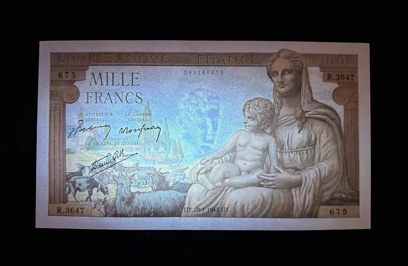 【Blue Auction】✨世界纸币精拍第375期【精】 法国 1943年1000法郎 UNC-