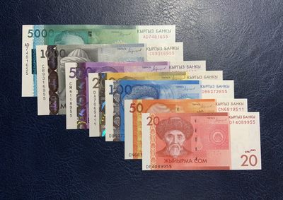 收藏联盟Quantum Auction 第292期拍卖  - 吉尔吉斯斯坦2016年20-5000索姆 品相全新UNC 全部为双尾号55和11