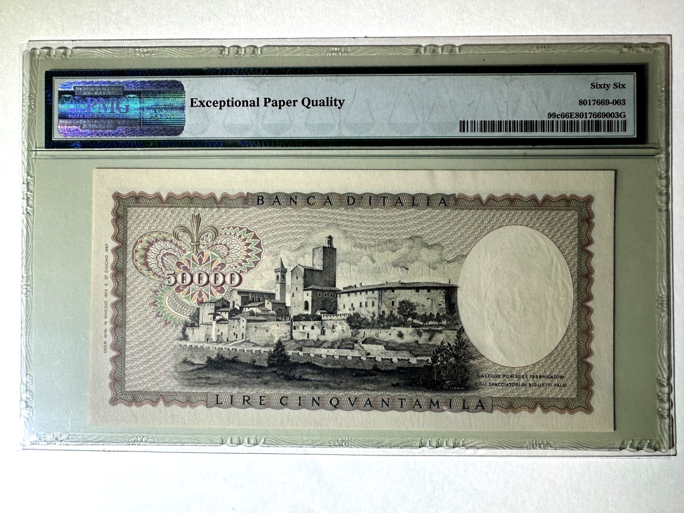 【Blue Auction】✨世界纸币精拍第375期【精】   意大利 1972-74年50000里拉 经典达芬奇 雕刻精美 PMG66EPQ 