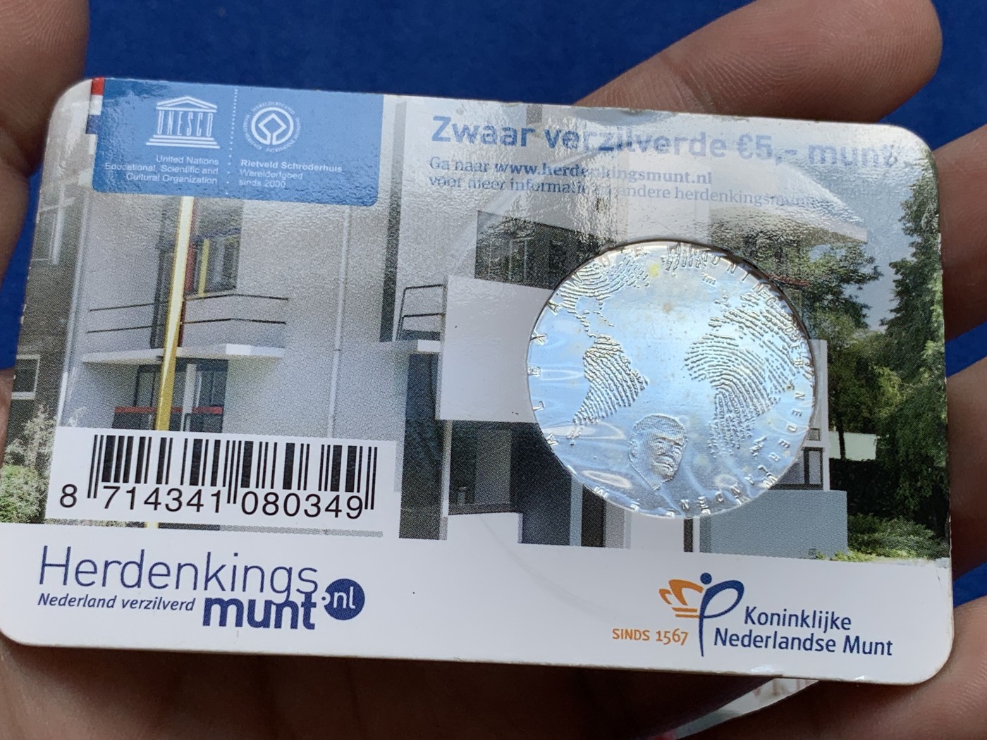 《竞宝斋》第201场-周日，周一 2场 (全场包邮) 荷兰5欧元镀银纪念卡币2枚 面值10欧元，卡有开裂