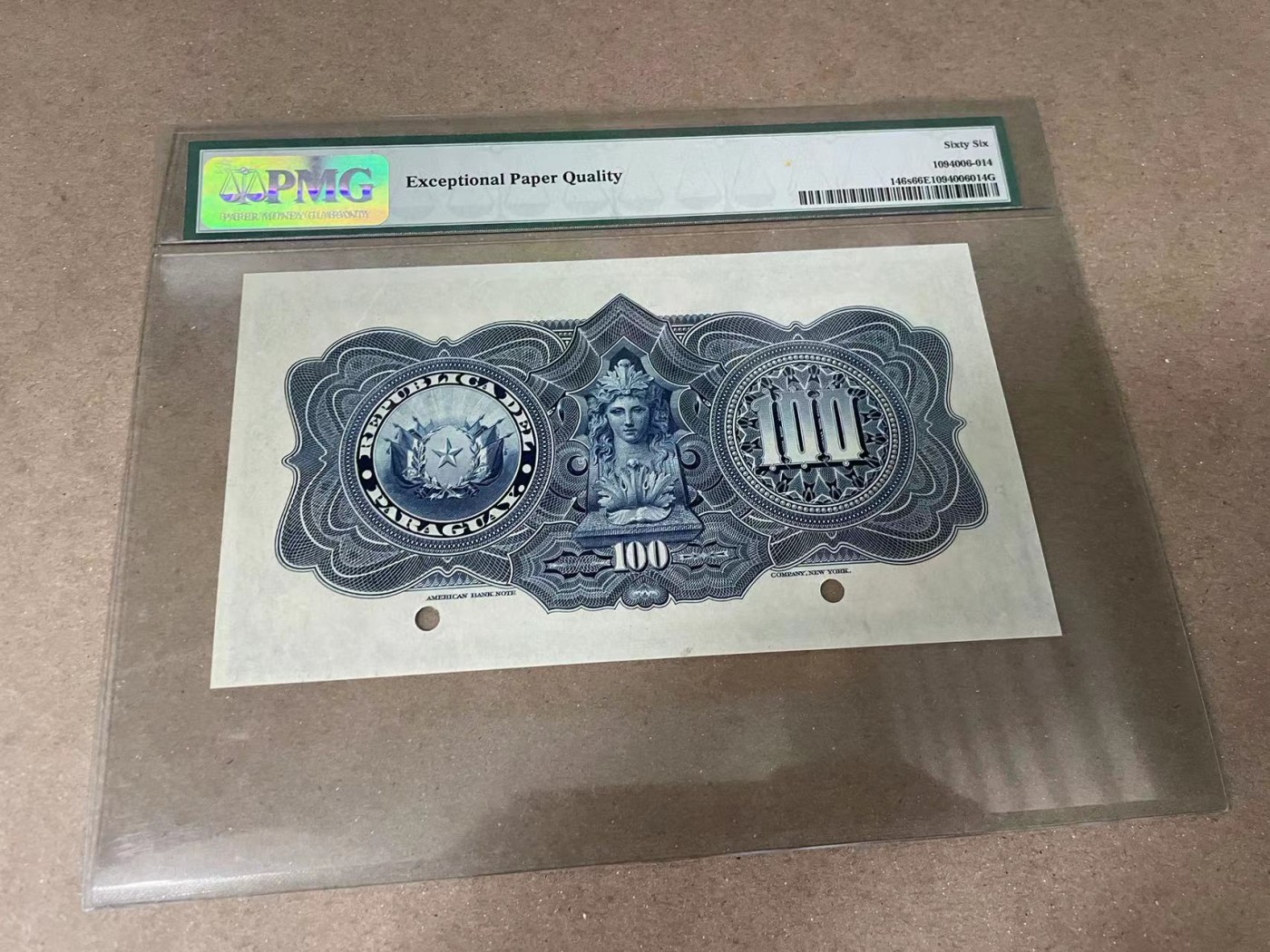 【Blue Auction】✨世界纸币精拍第375期【精】  巴拉圭 1920年100比索 PMG66EPQ 样钞 风景唯美 设计精巧