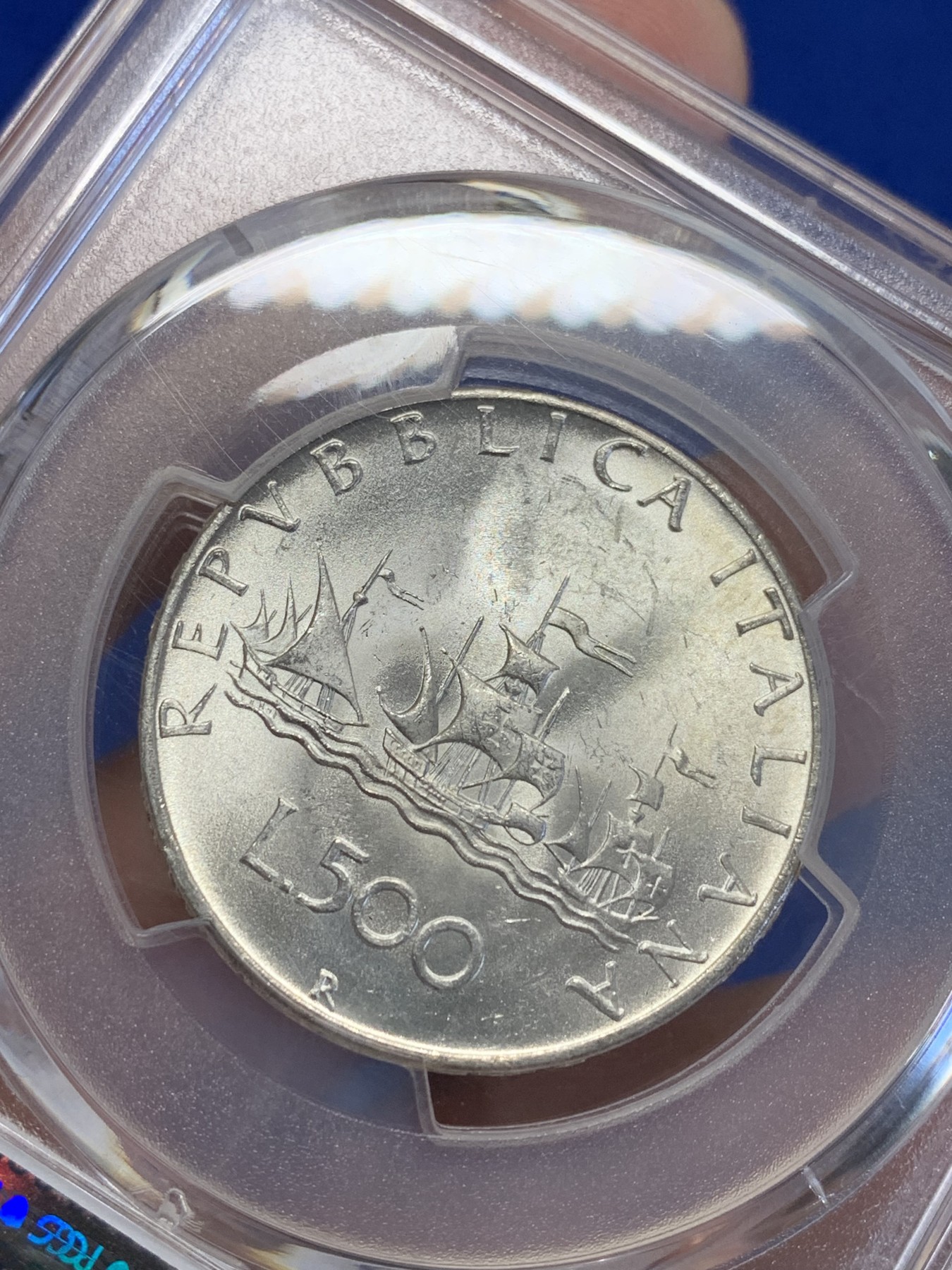 《竞宝斋》第201场-周日，周一 2场 (全场包邮) PCGS-MS65 意大利1966R帆船少女500里拉银币