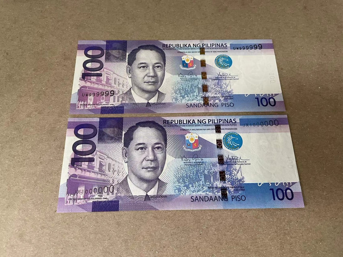 【Blue Auction】✨世界纸币精拍第375期【精】 【一组2张全同9&100万号】菲律宾 2010-13年100比索 全新UNC
