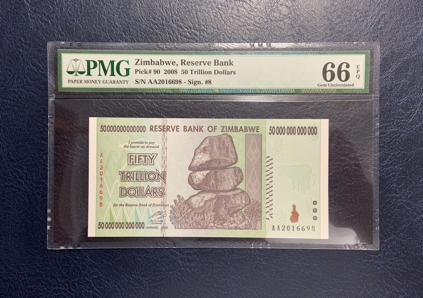 收藏联盟Quantum Auction 第292期拍卖  津巴布韦2008年50万元 PMG66 号码无3457 朦胧号