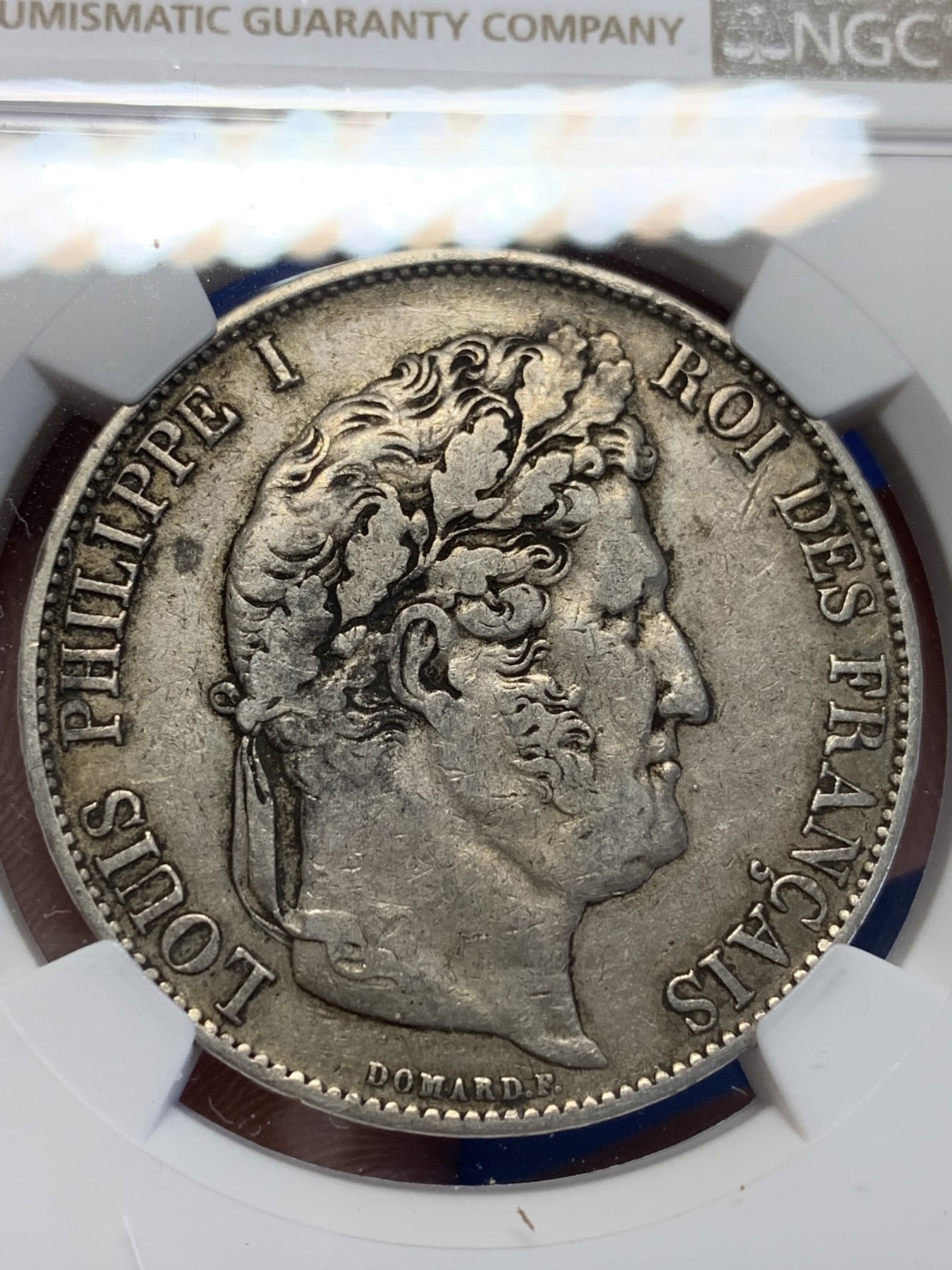 《竞宝斋》第201场-周日，周一 2场 (全场包邮) NGC VF35 法国 1845 BB版 菲利普 5法郎 银币 少见版本