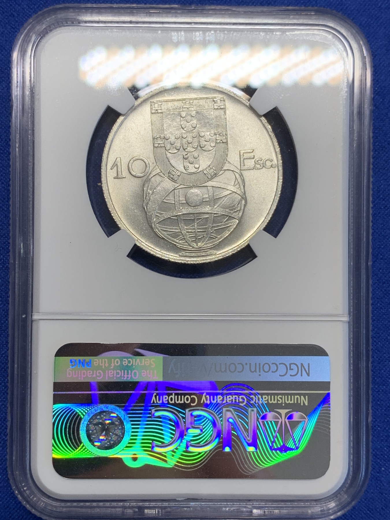 《竞宝斋》第201场-周日，周一 2场 (全场包邮) NGC-MS64 葡萄牙1954年 大帆船10埃斯库多银币