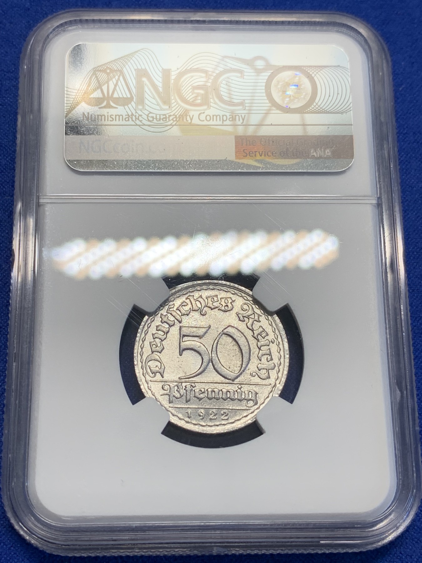 《竞宝斋》第201场-周日，周一 2场 (全场包邮) NGC MS64 1922D 德国 德紧 50芬尼 高分难得