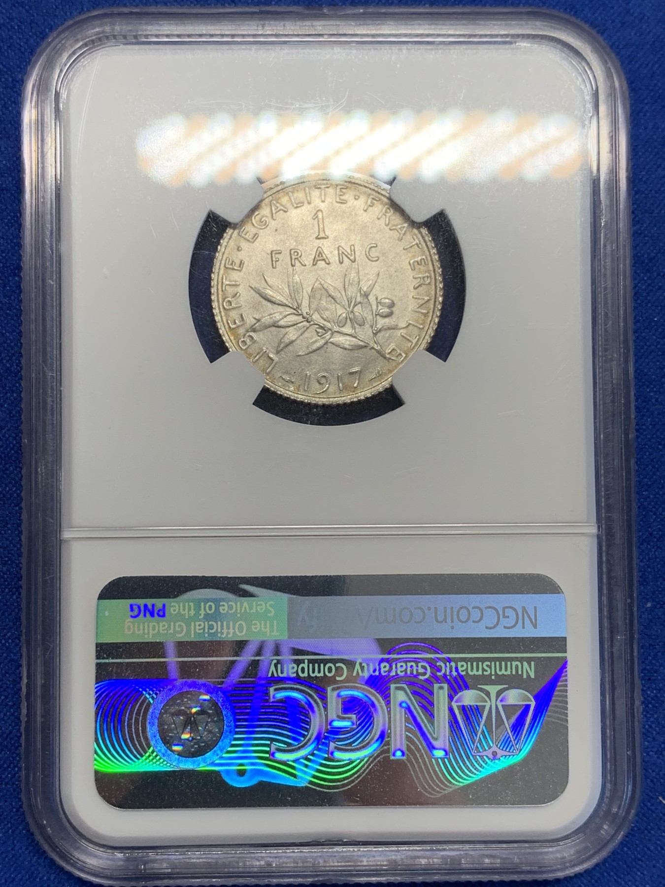 《竞宝斋》第201场-周日，周一 2场 (全场包邮) NGC-MS65 法国 1917年 1法郎 播种女神 银币 少见65高分，品相好
