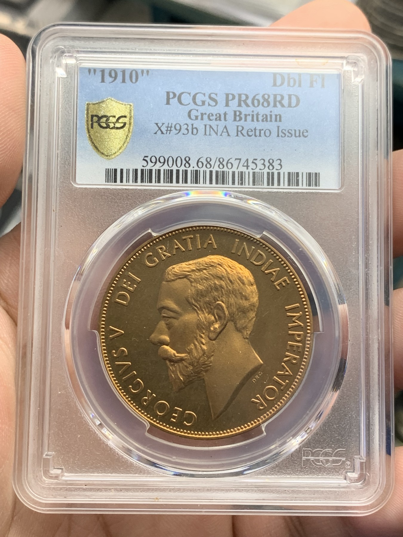 《竞宝斋》第201场-周日，周一 2场 (全场包邮) PCGS-PR68RD 英国1910乔治五世双弗洛林臆造版 在珍惜币目录里可以查询 少见品种 P盒冠军分