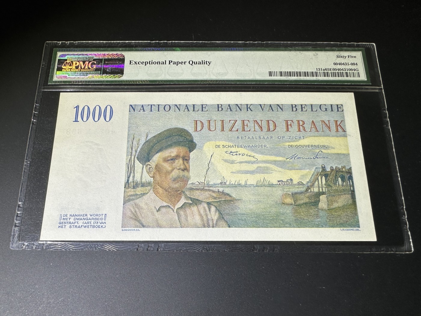 【Blue Auction】✨世界纸币精拍第375期【精】  【无47】比利时 1951年1000法郎 船长 PMG65EPQ 绝品 法属风