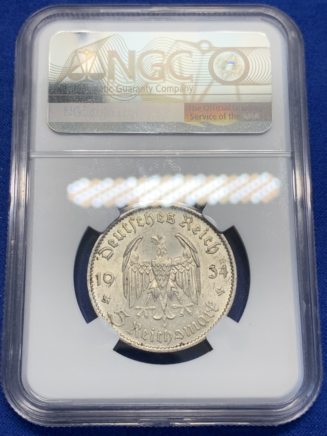 《竞宝斋》第201场-周日，周一 2场 (全场包邮) NGC UNC 1934年德国 帝国5马克银币