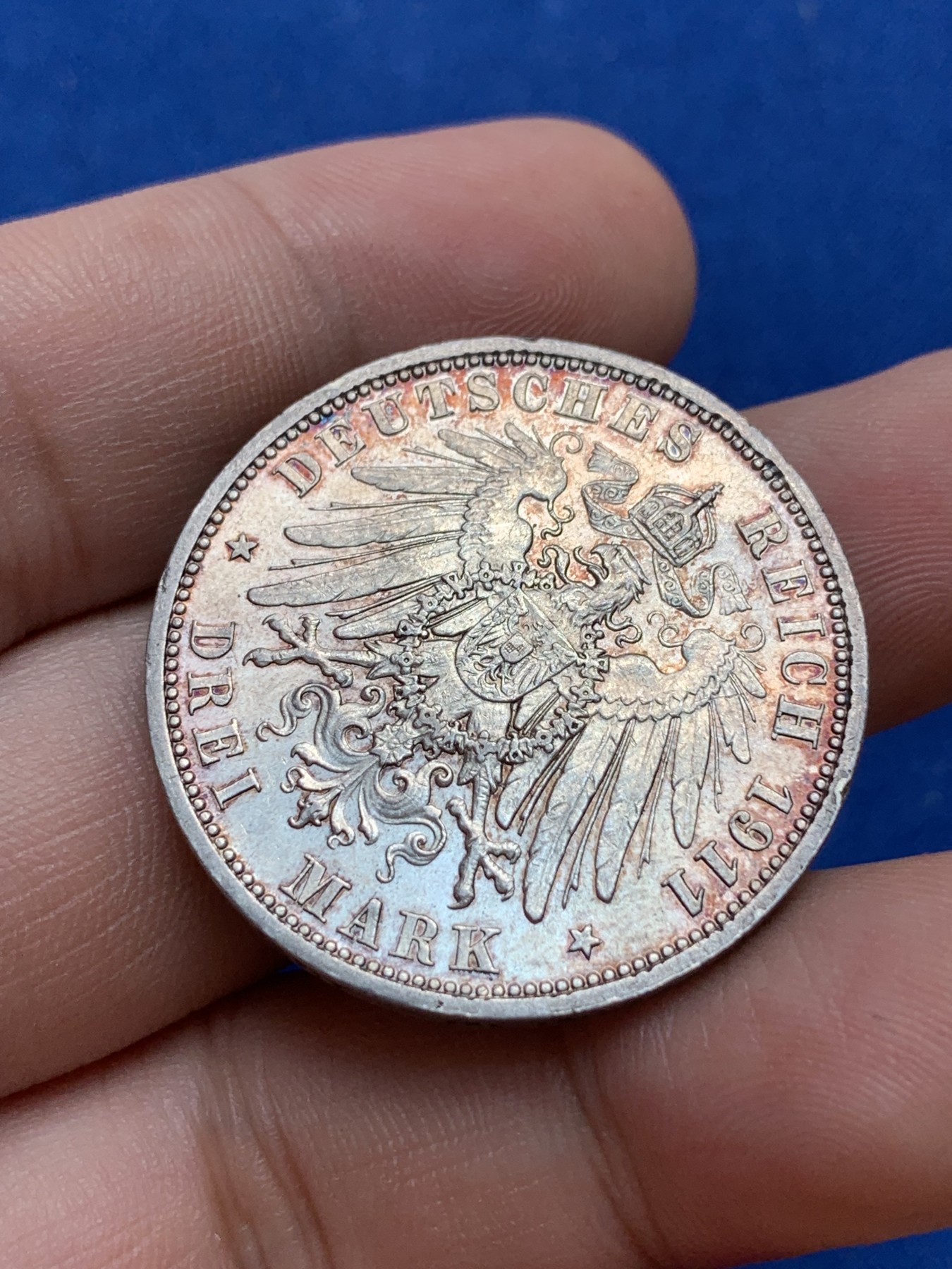 《竞宝斋》第201场-周日，周一 2场 (全场包邮) 德国普鲁士1911年威廉二世3马克银币