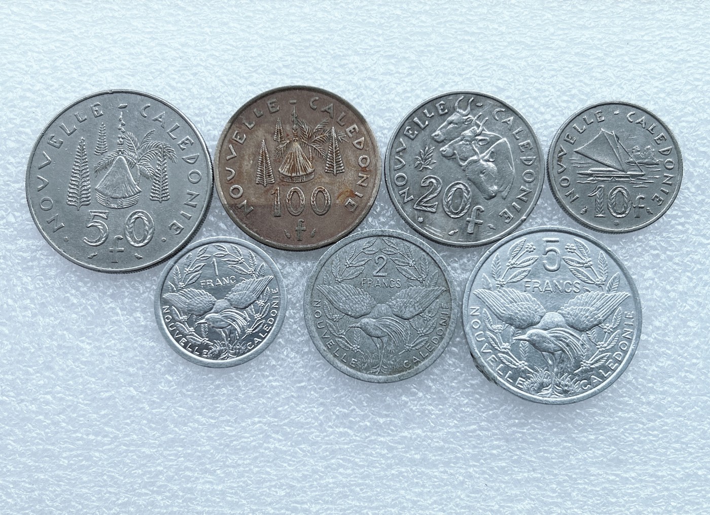 全场一元起拍 世界钱币散币场 第26期 法属新喀里多尼亚1-100法郎7枚套 自由女神像