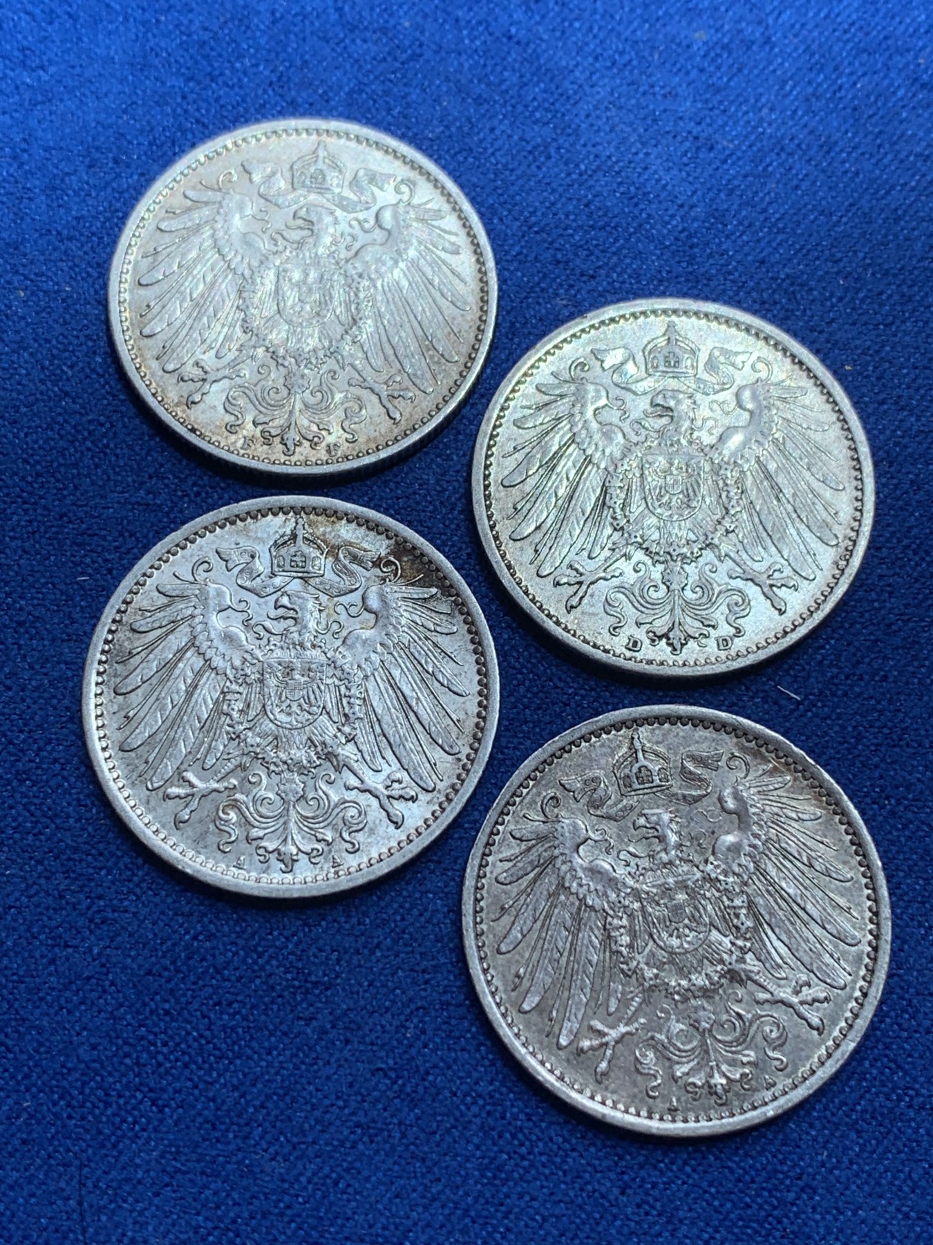 《竞宝斋》第201场-周日，周一 2场 (全场包邮) 德意志第二帝国长翅1马克银币四枚 原光好品相