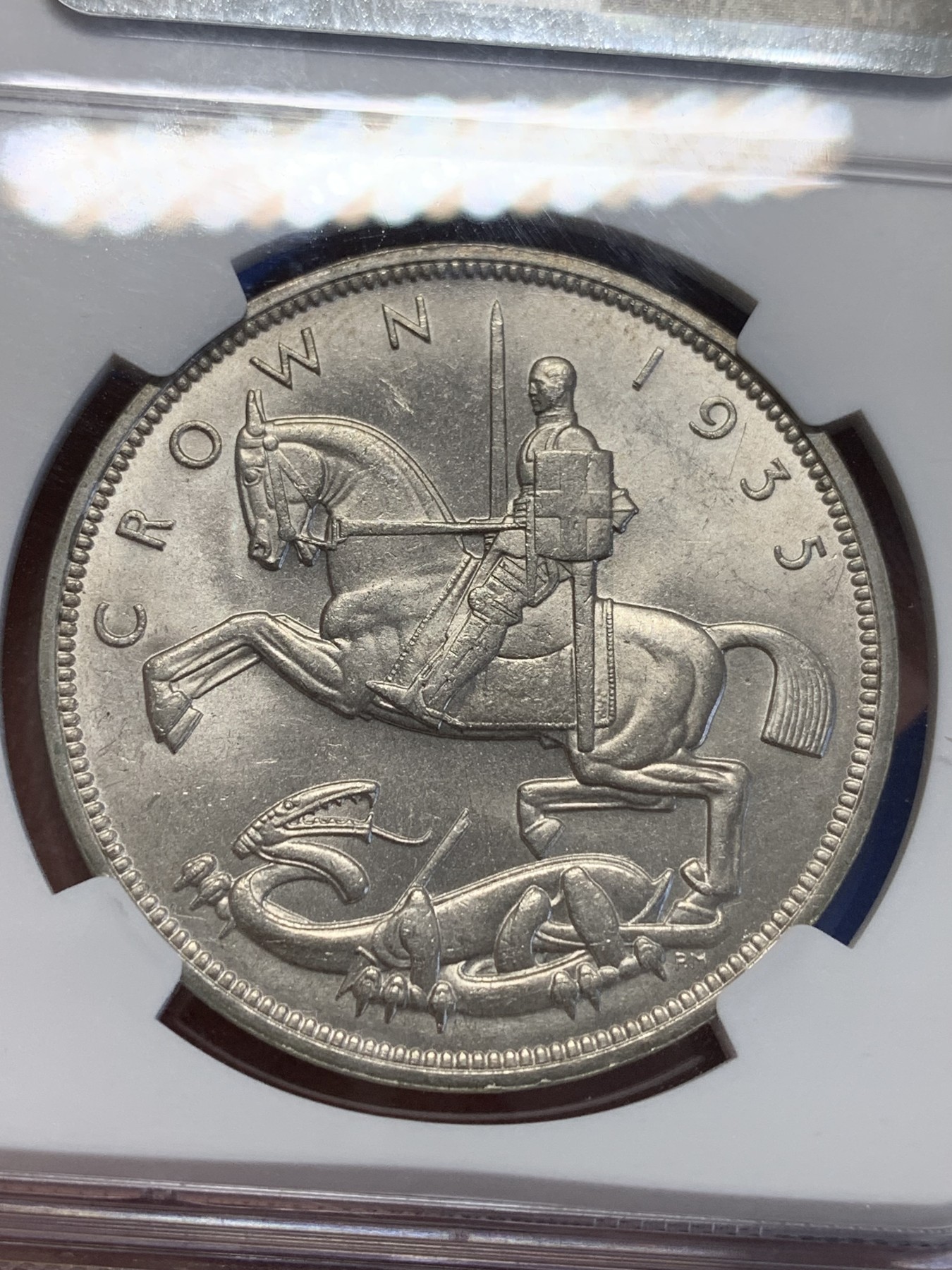 《竞宝斋》第201场-周日，周一 2场 (全场包邮) NGC- MS63 英国1935年木马剑 大银币 状态好