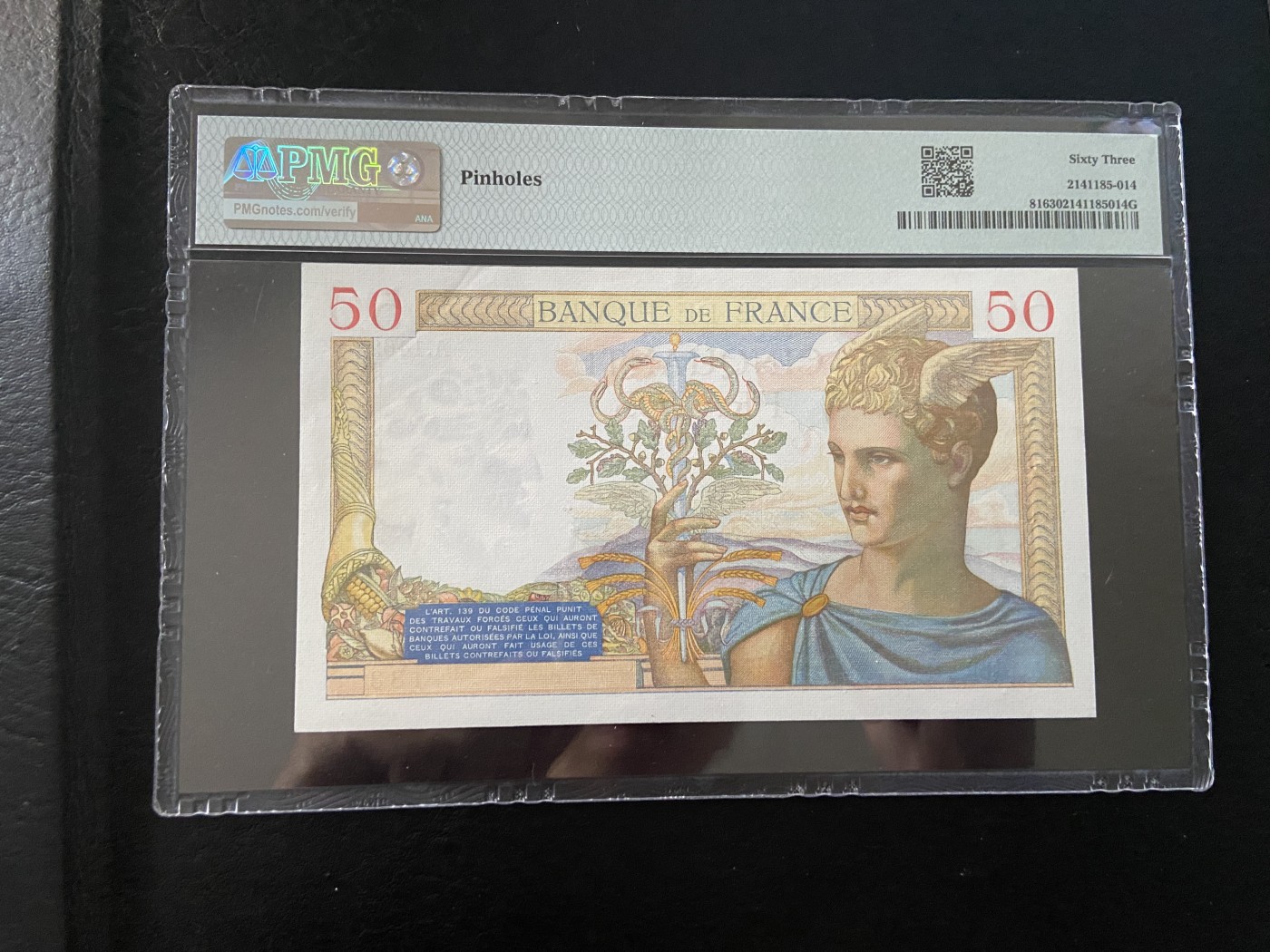 【Blue Auction】✨世界纸币精拍第375期【精】 【无47】法国 1935年50法郎 PMG63 精美