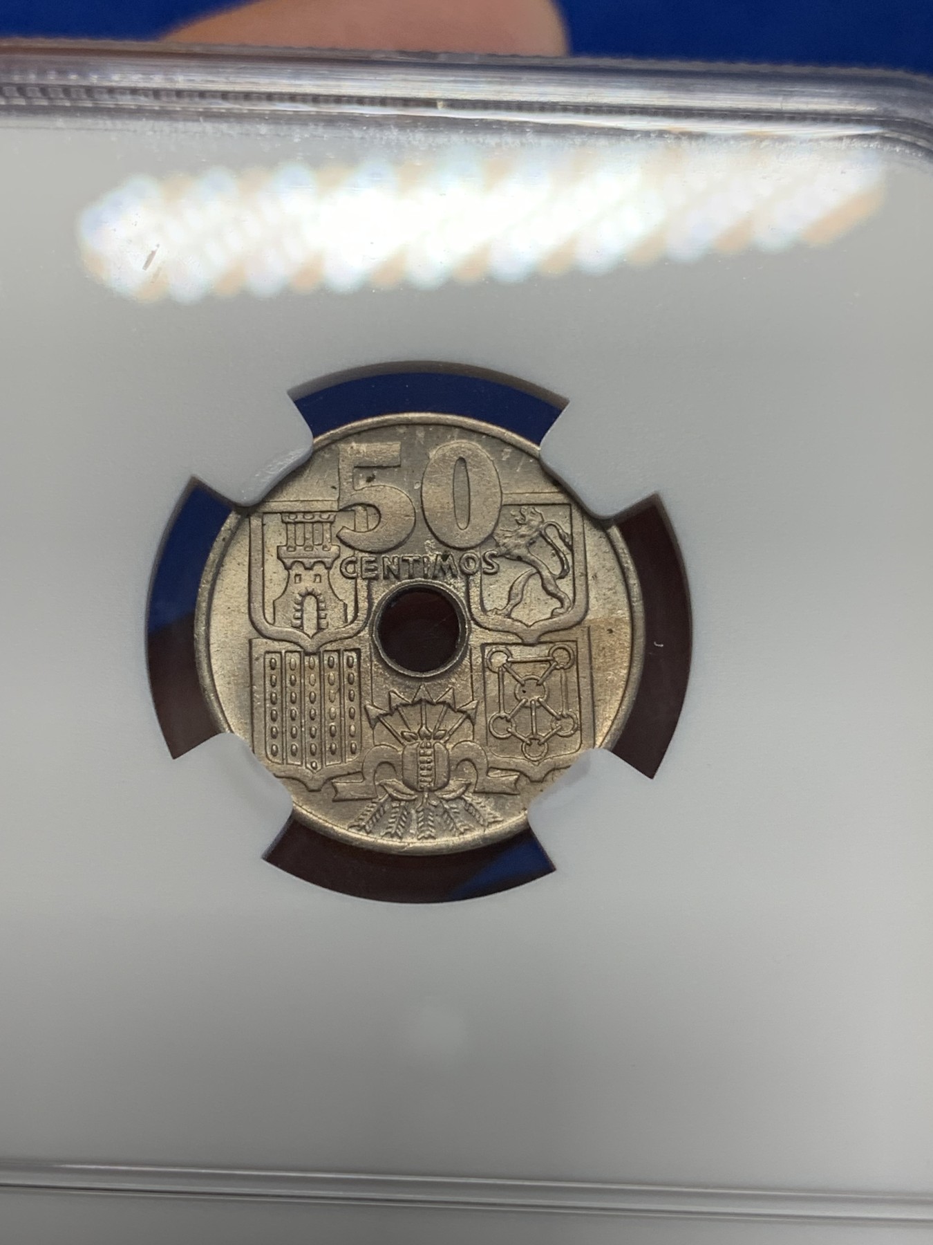 《竞宝斋》第201场-周日，周一 2场 (全场包邮) NGC MS65 西班牙 1949(51)  海锚 50分 高分少见