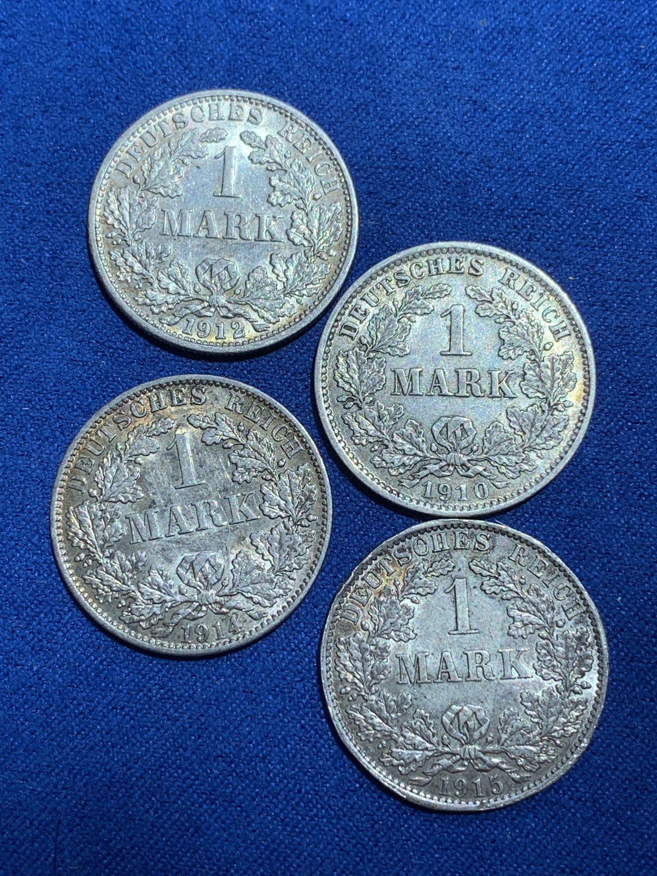 《竞宝斋》第201场-周日，周一 2场 (全场包邮) 德意志第二帝国长翅1马克银币四枚 原光好品相