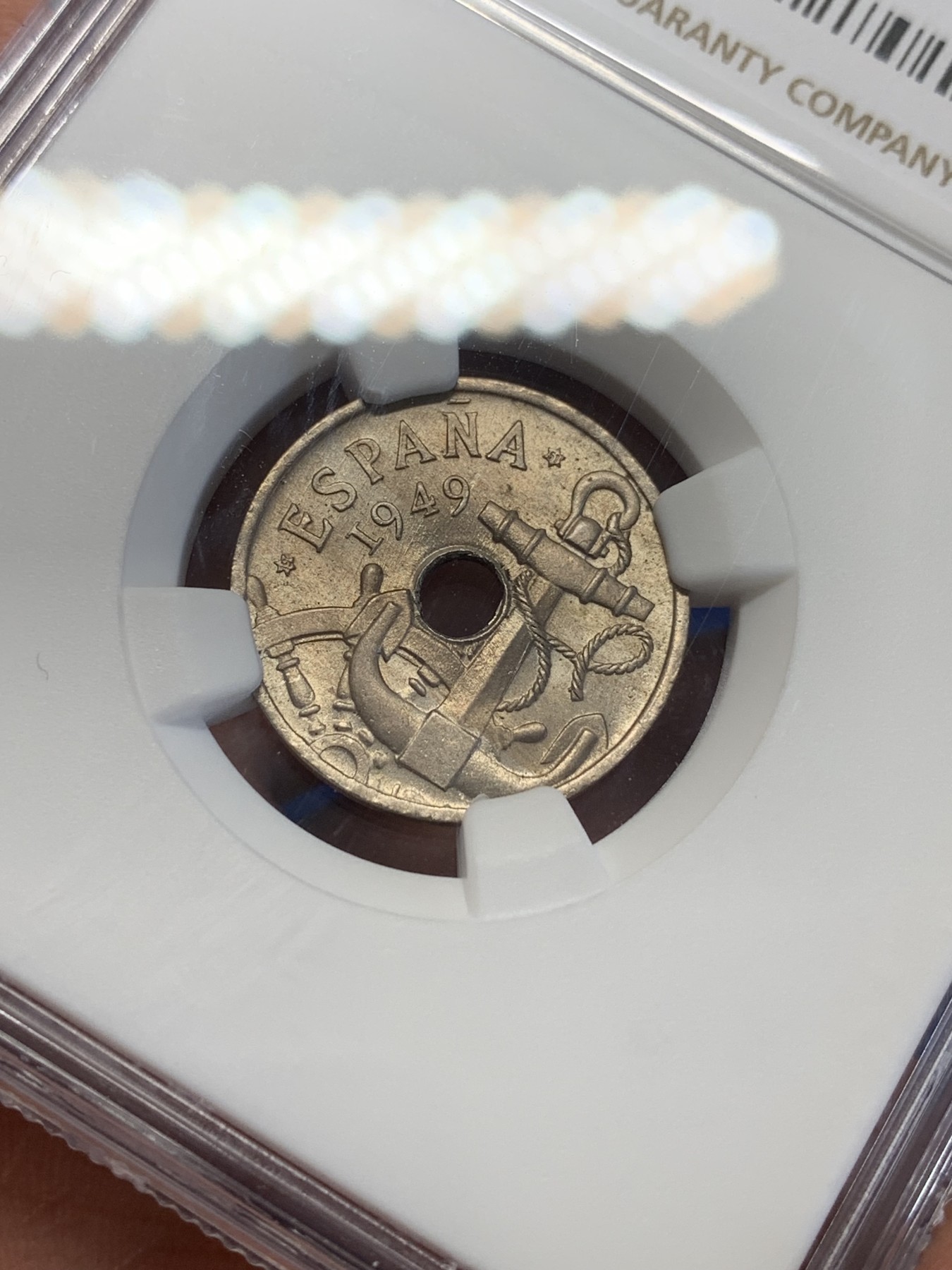 《竞宝斋》第201场-周日，周一 2场 (全场包邮) NGC MS65 西班牙 1949(51)  海锚 50分 高分少见