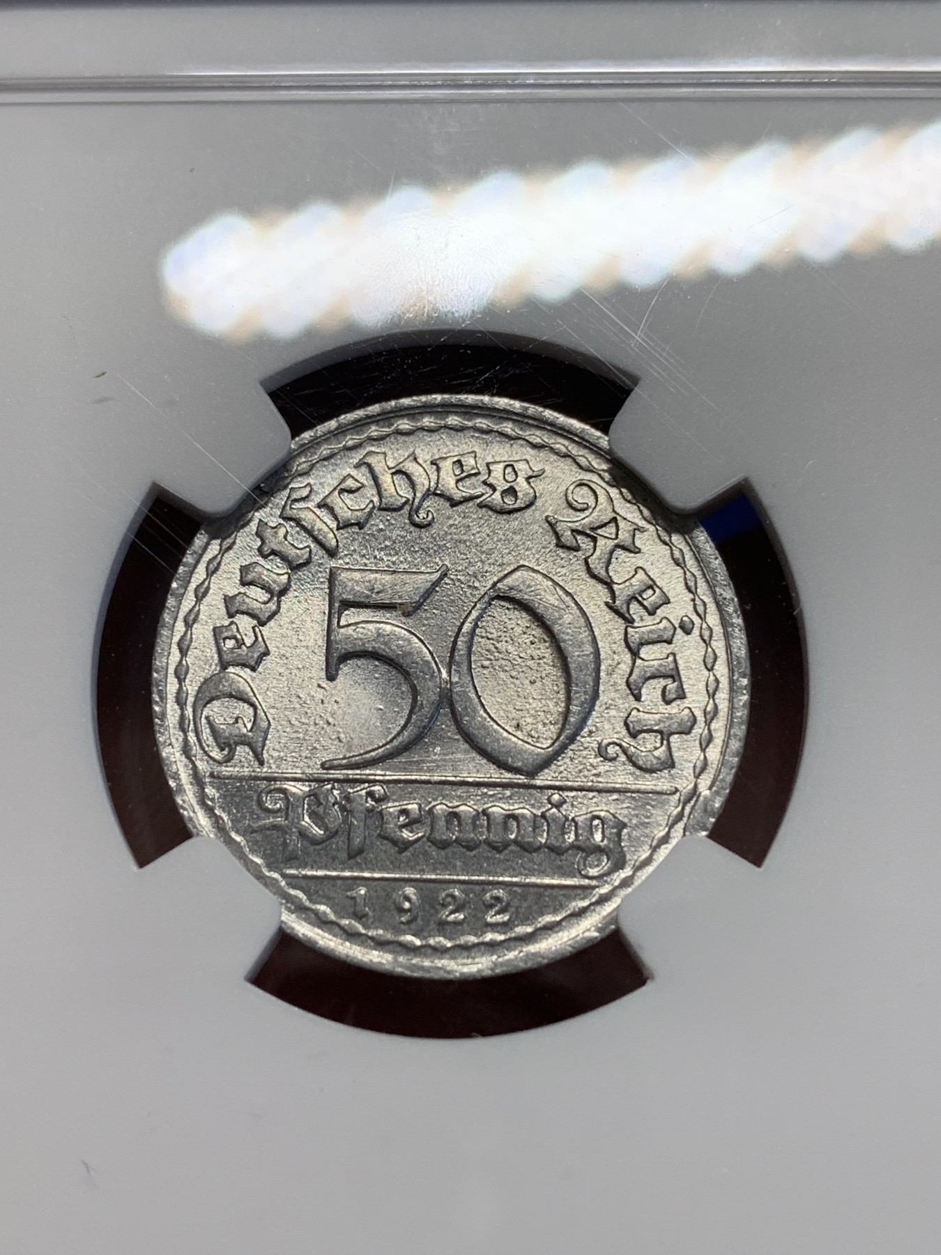 《竞宝斋》第201场-周日，周一 2场 (全场包邮) NGC MS64 1922D 德国 德紧 50芬尼 高分难得