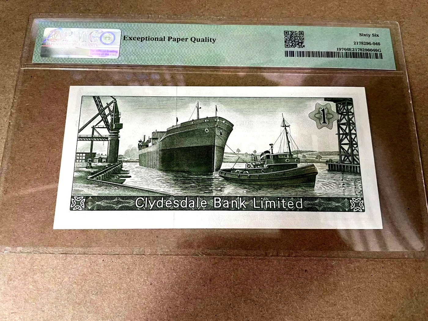 【Blue Auction】✨世界纸币精拍第375期【精】 苏格兰 1966年1镑 背面港口大船雕刻精美 PMG66EPQ 