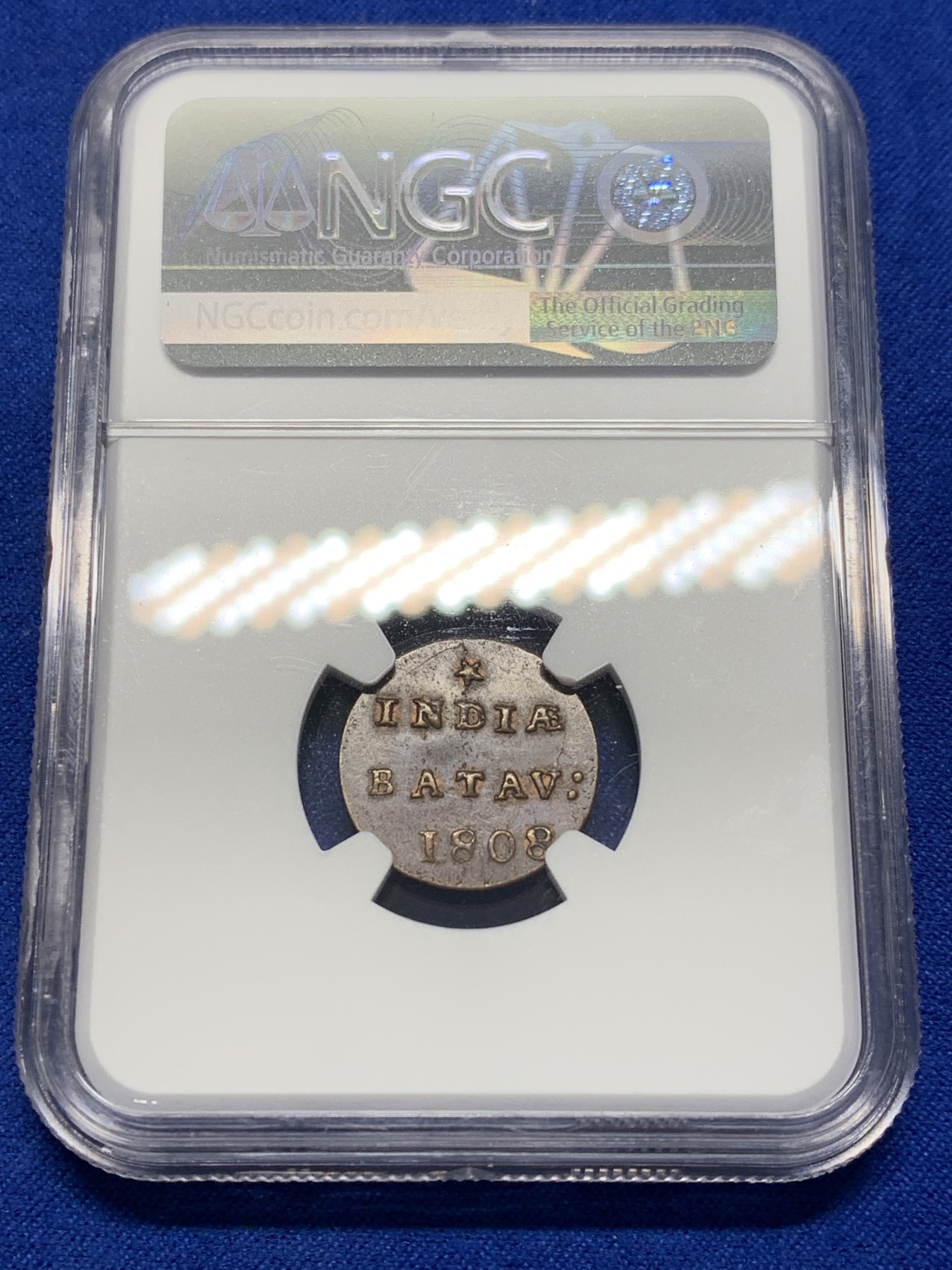 《竞宝斋》第201场-周日，周一 2场 (全场包邮) NGC-MS61BN 1808年荷属东印度1/2D铜辅币，早期荷属东印度，稀见MS品质。小狮子鬃毛细节可见，铜光犹存，保存不易。