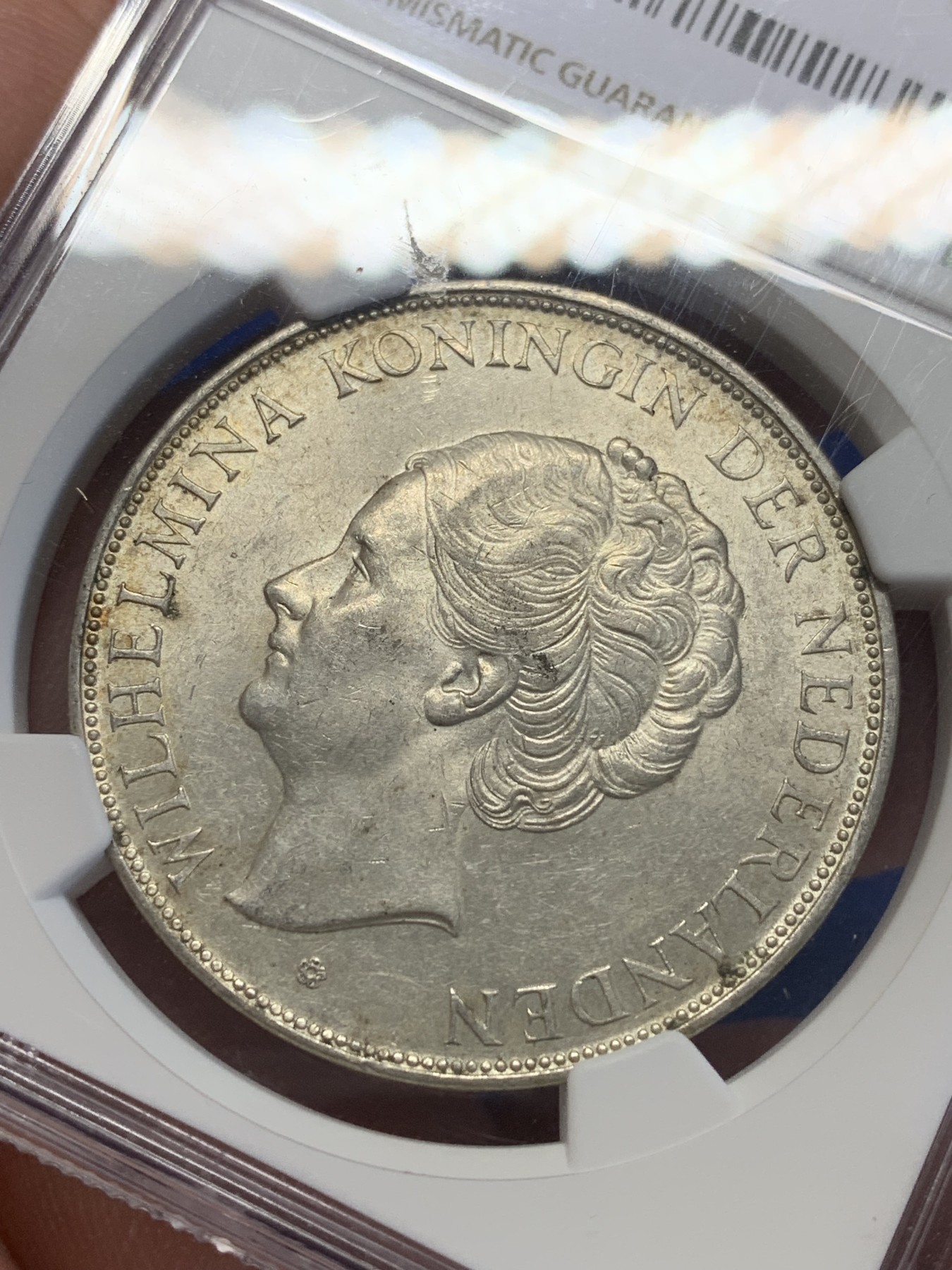 《竞宝斋》第201场-周日，周一 2场 (全场包邮) NGC-MS62 荷兰1937年威廉明娜2.5盾银币