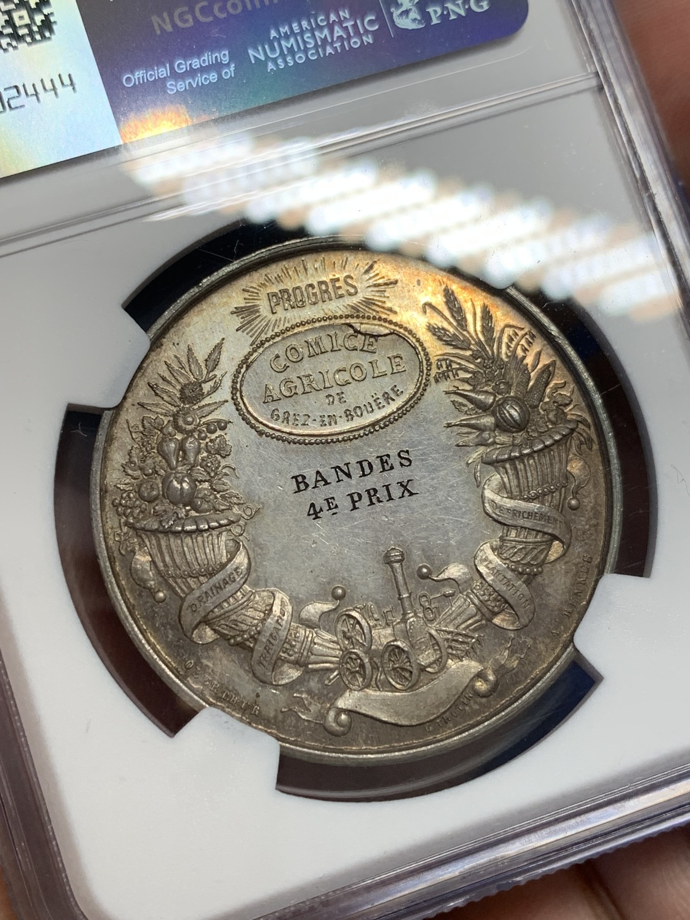 《竞宝斋》第201场-周日，周一 2场 (全场包邮) NGC MS63 法国1860-1879谷物女神银章 蜜蜂边铭 无可挑剔的底板 双面包浆