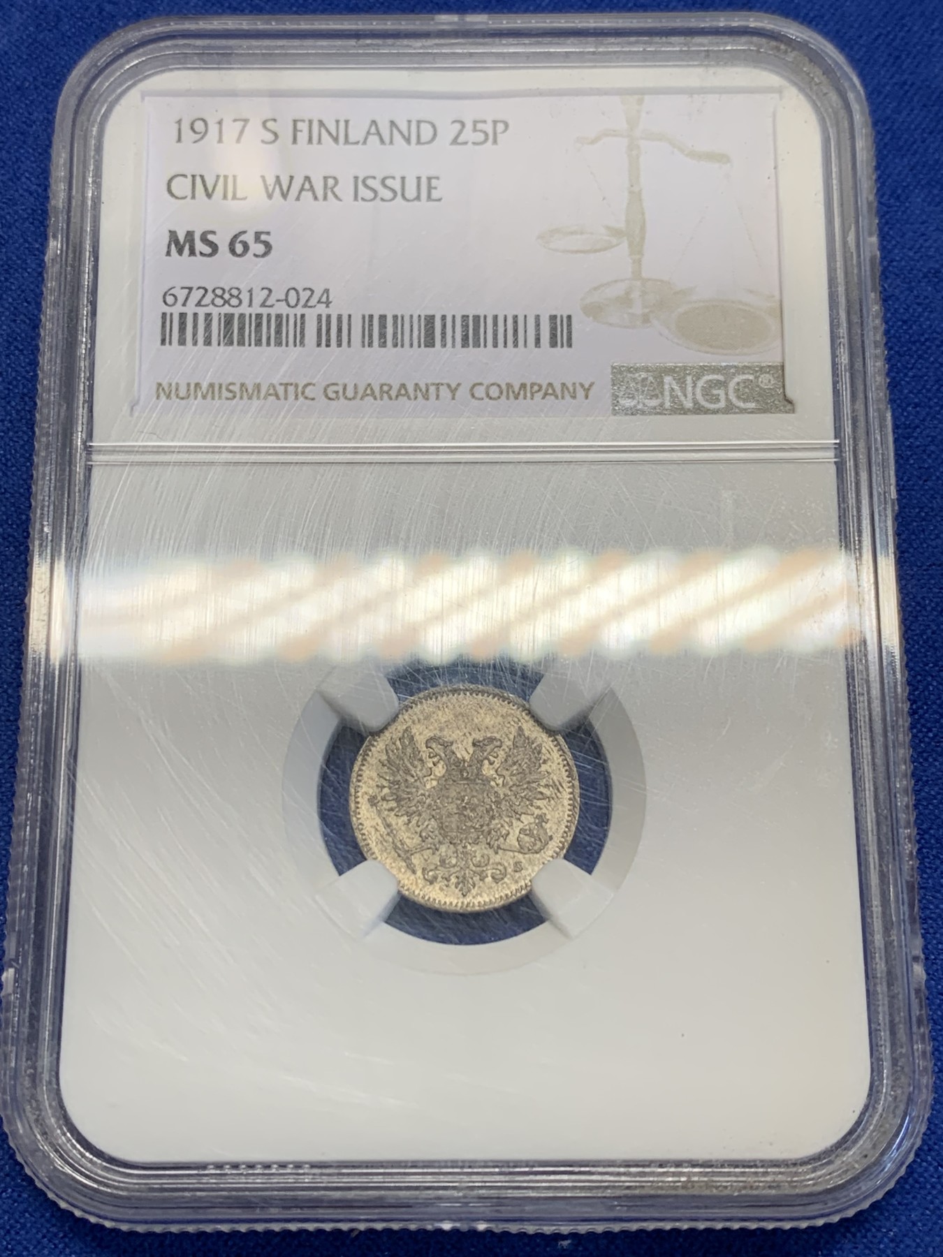 《竞宝斋》第201场-周日，周一 2场 (全场包邮) NGC MS65 俄占 芬兰 1917年25芬尼银币 高分品种